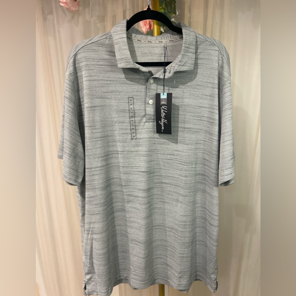Walter Hagen Performance Golf Polo Grey Striped XL Moisture Wicking Stretch